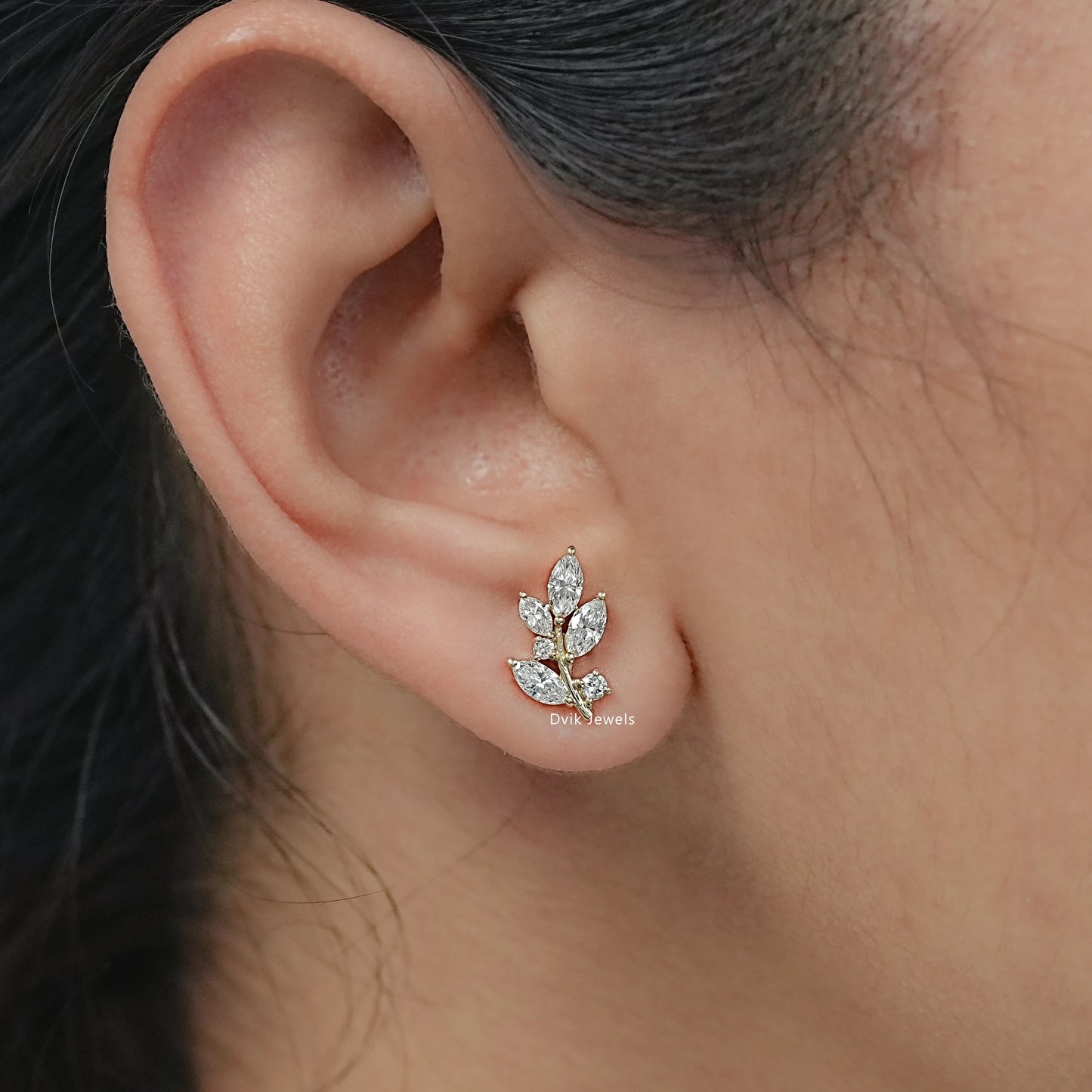 Marquise Cut Lab Grown Diamond Leaf Stud Earrings