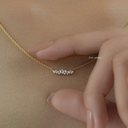 Baguette and Round Diamond Bar Necklace Pendant