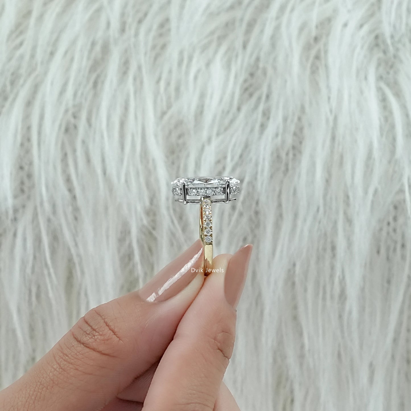 Moval Cut Lab Diamond Solitaire Accent Ring Ring