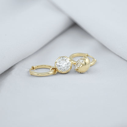 OEC Round Cut Lab Diamond Dangle Drop Earrings
