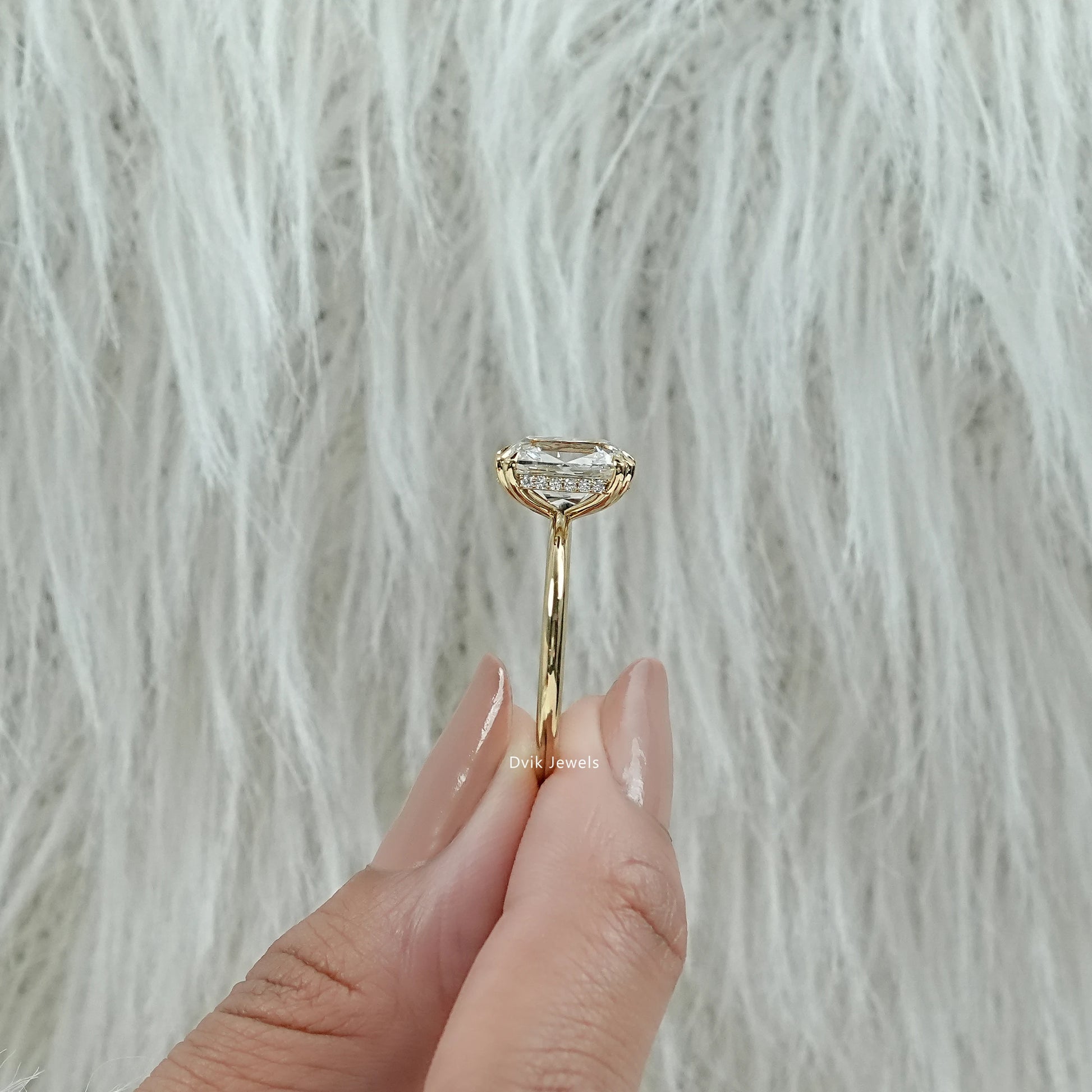 Old Mine Cushion Cut Lab Diamond Hidden Halo Solitaire Ring Ring