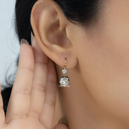 Square Old Mine Cushion Cut Diamond Drop Earrings Earrings