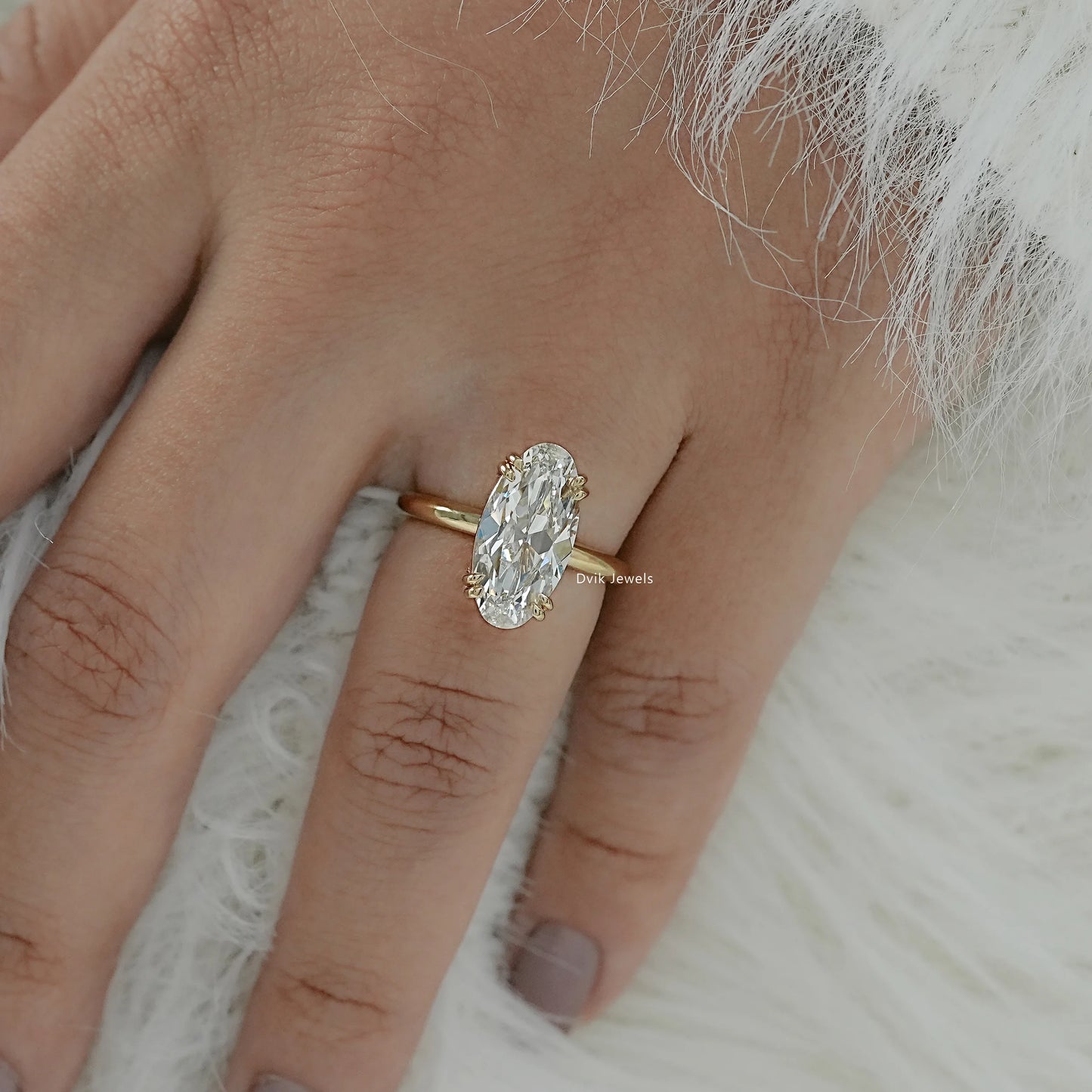 Two Prong Set Old Mine Moval Cut Lab Diamond Solitaire Ring