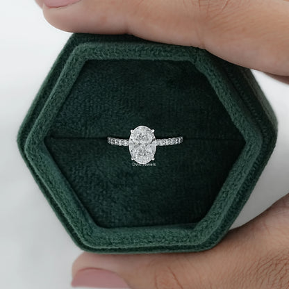 Oval Cut Lab Diamond Engagement Ring with Pave Band