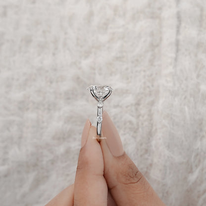 Oval Cut Side Diamond Accent Engagement Ring