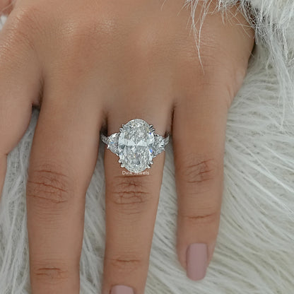Lab created oval diamond ring trillion cut stones top view