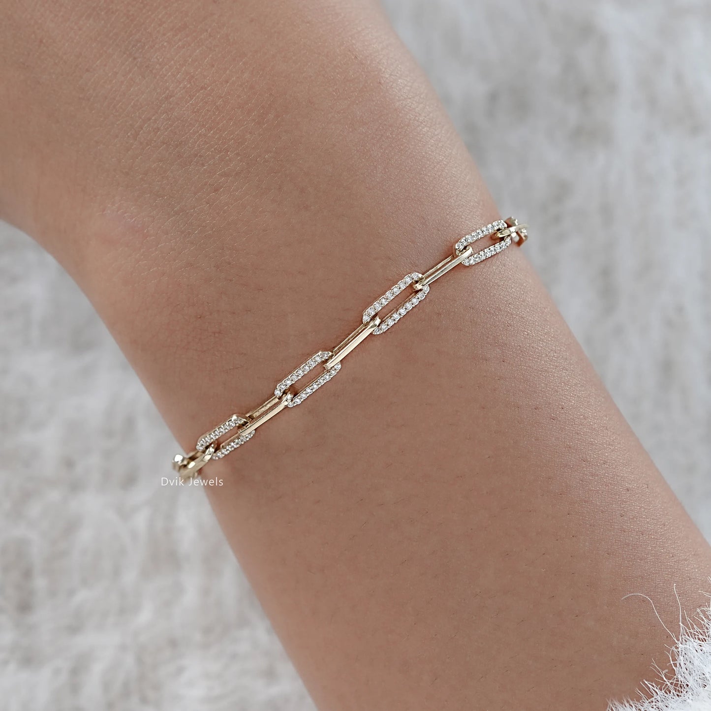 Round Cut Lab Diamond Paper Clip Link Bracelet