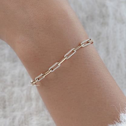 Round Cut Lab Diamond Paper Clip Link Bracelet
