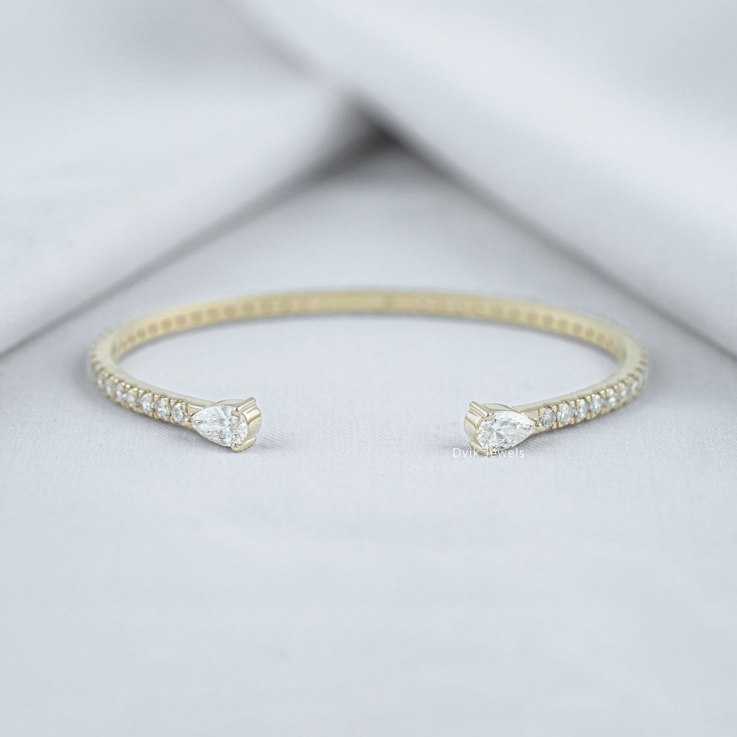 Pear And Round Cut Diamond Open Cuff Bracelet