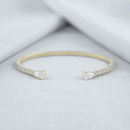 Pear And Round Cut Diamond Open Cuff Bracelet