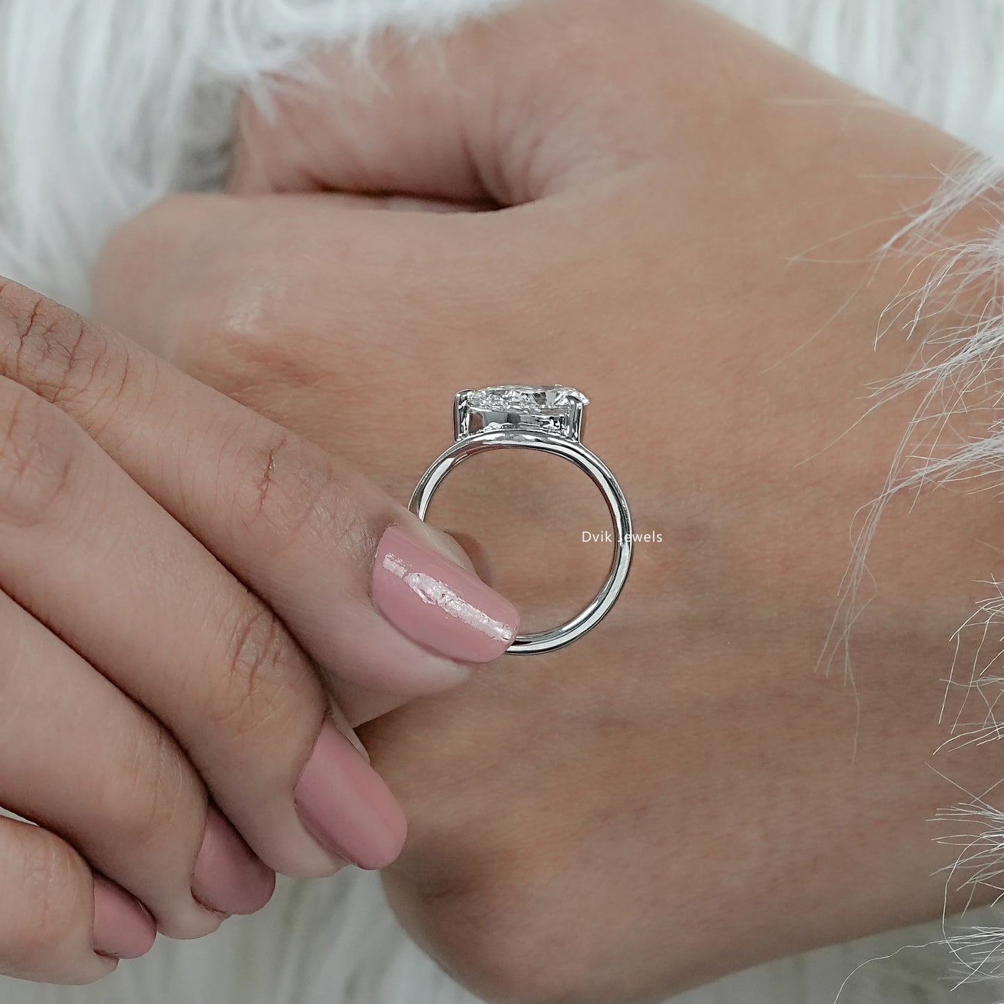 Pear Cut Lab Diamond Curved Solitaire Ring