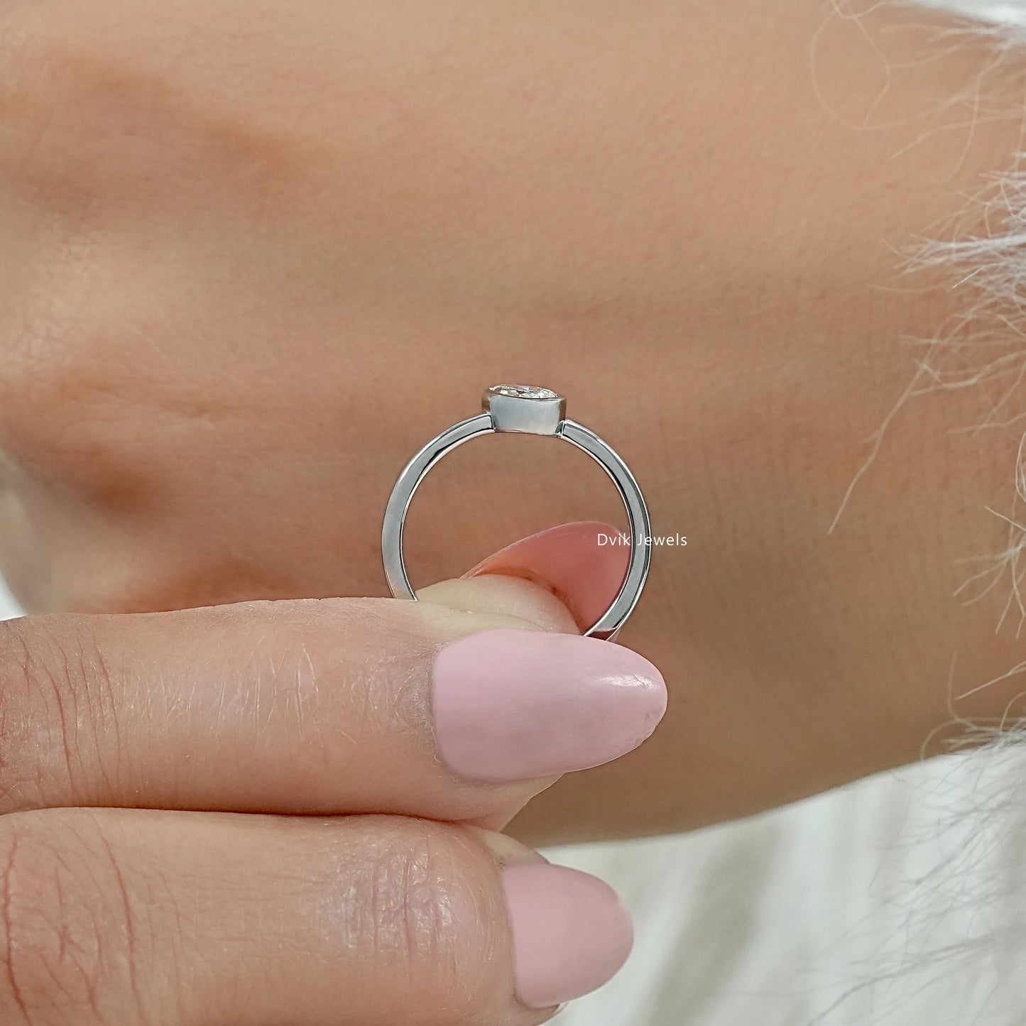 Pear Cut Lab Diamond Bezel Solitaire Ring Ring