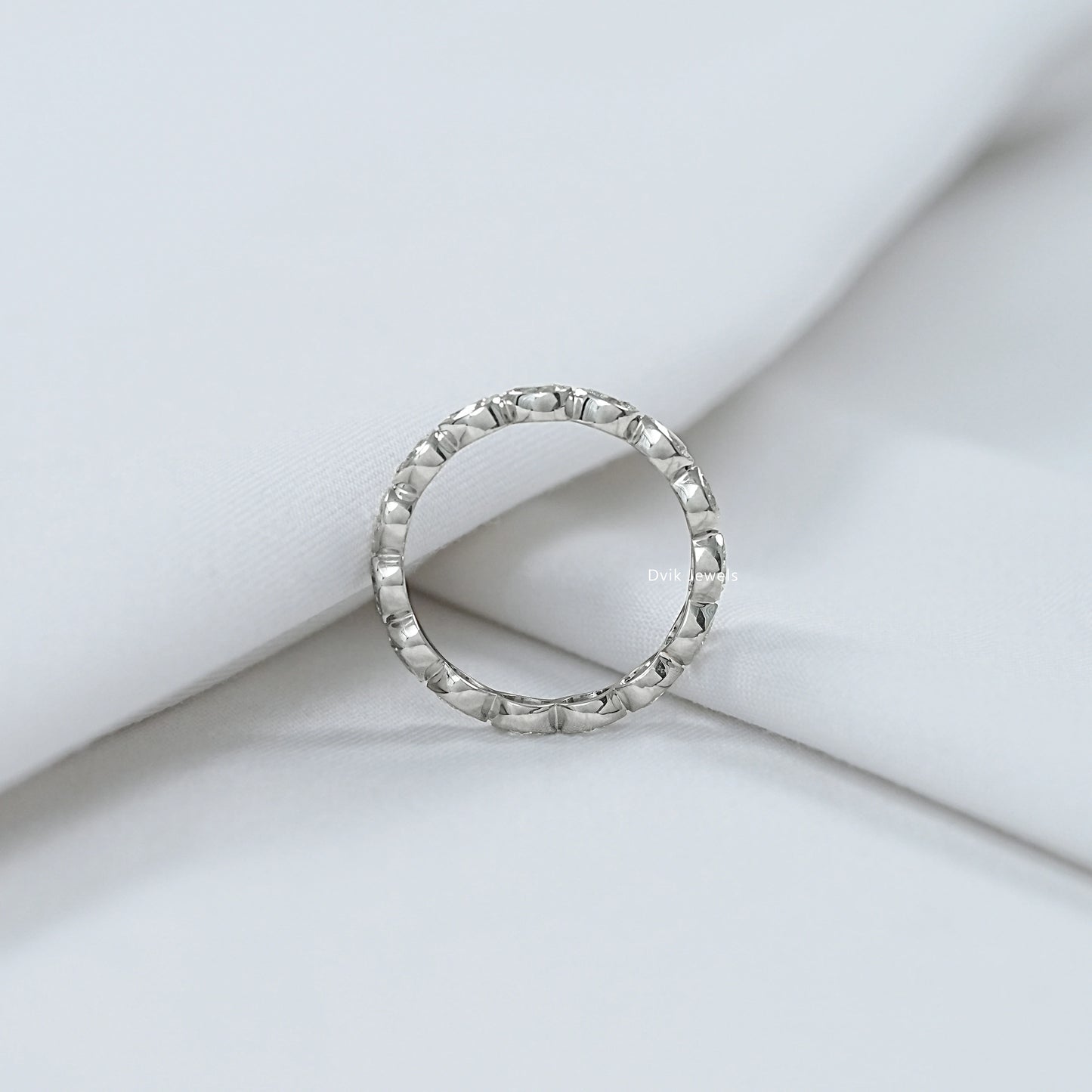 Bezel Set Pear Cut Lab Diamond Full Eternity Wedding Band