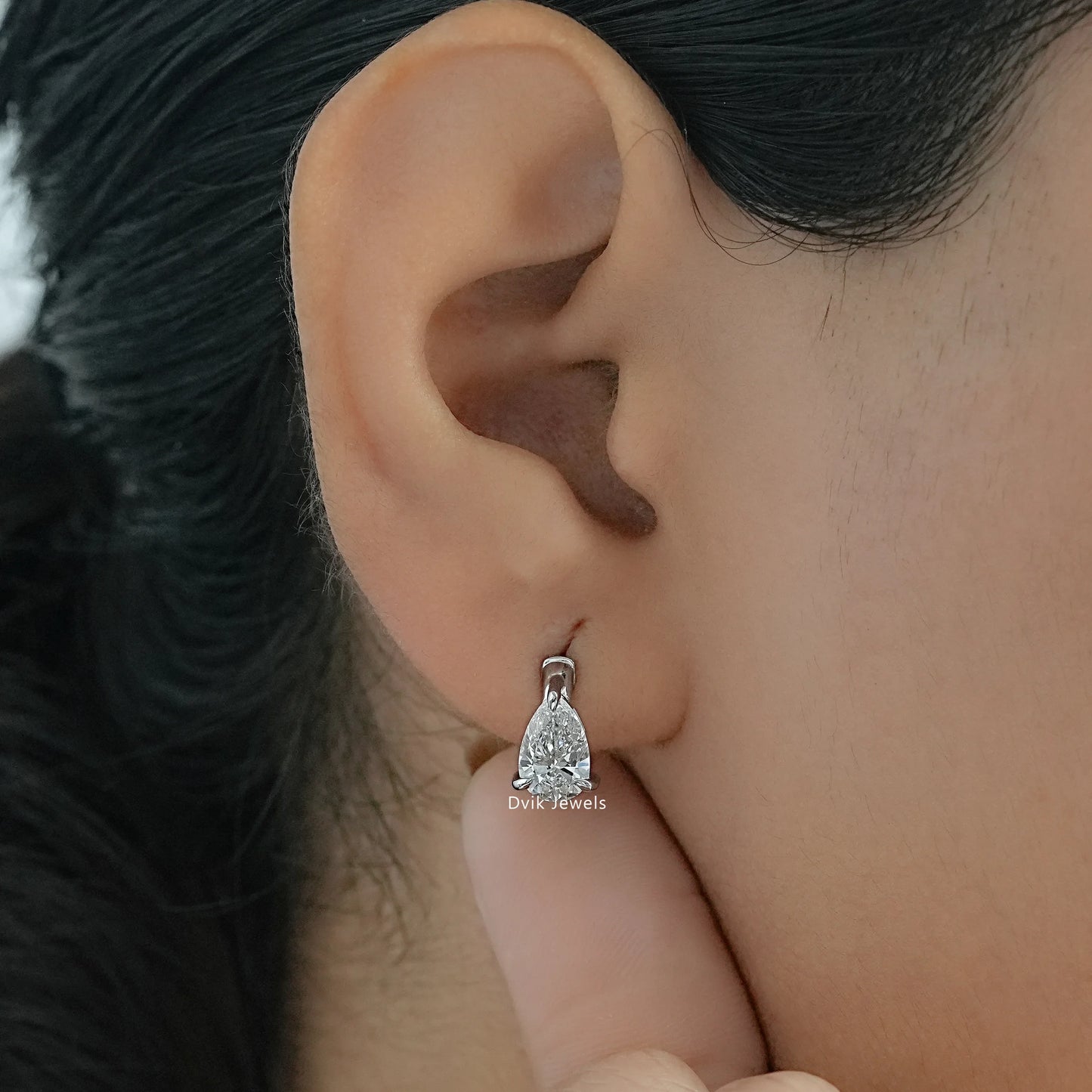 Pear Cut Lab Diamond Solitaire Hoop Earrings Earrings