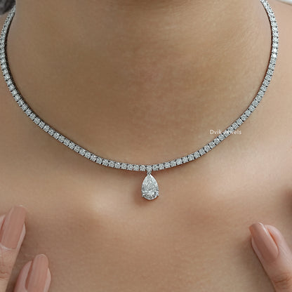 Pear and Round Cut Lab Diamond Tennis Necklace Necklace