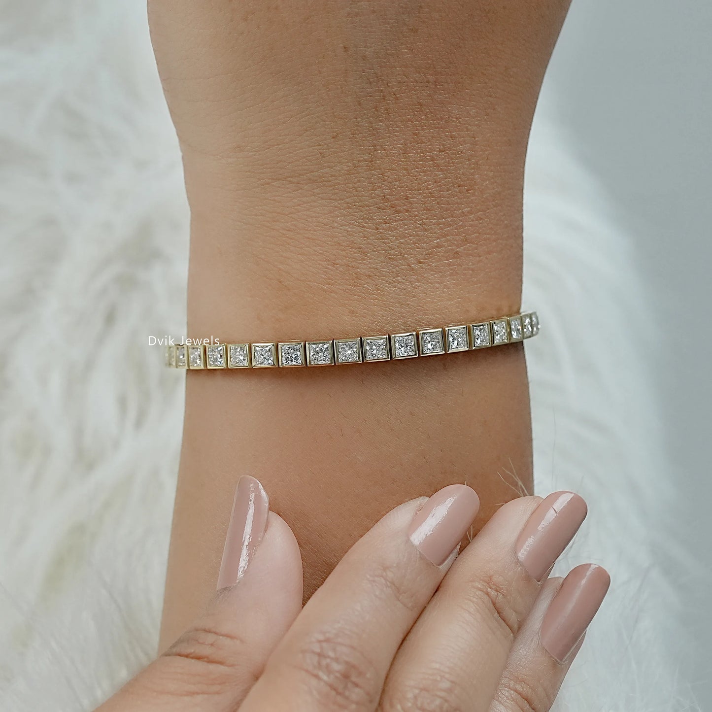 Bezel Set Princess Cut Diamond Tennis Bracelet Bracelet