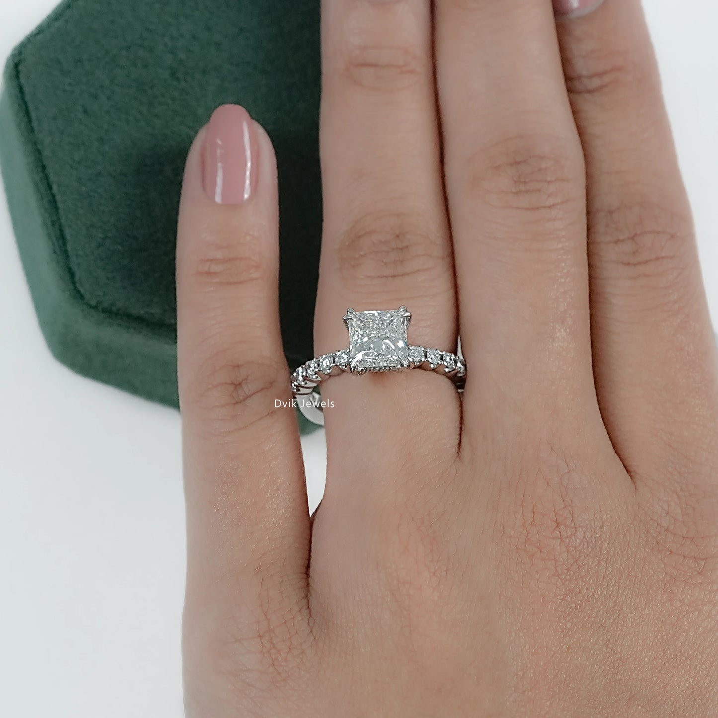 Lab Created Diamond Princess Cut Accent Ring worn on finger for modern luxury