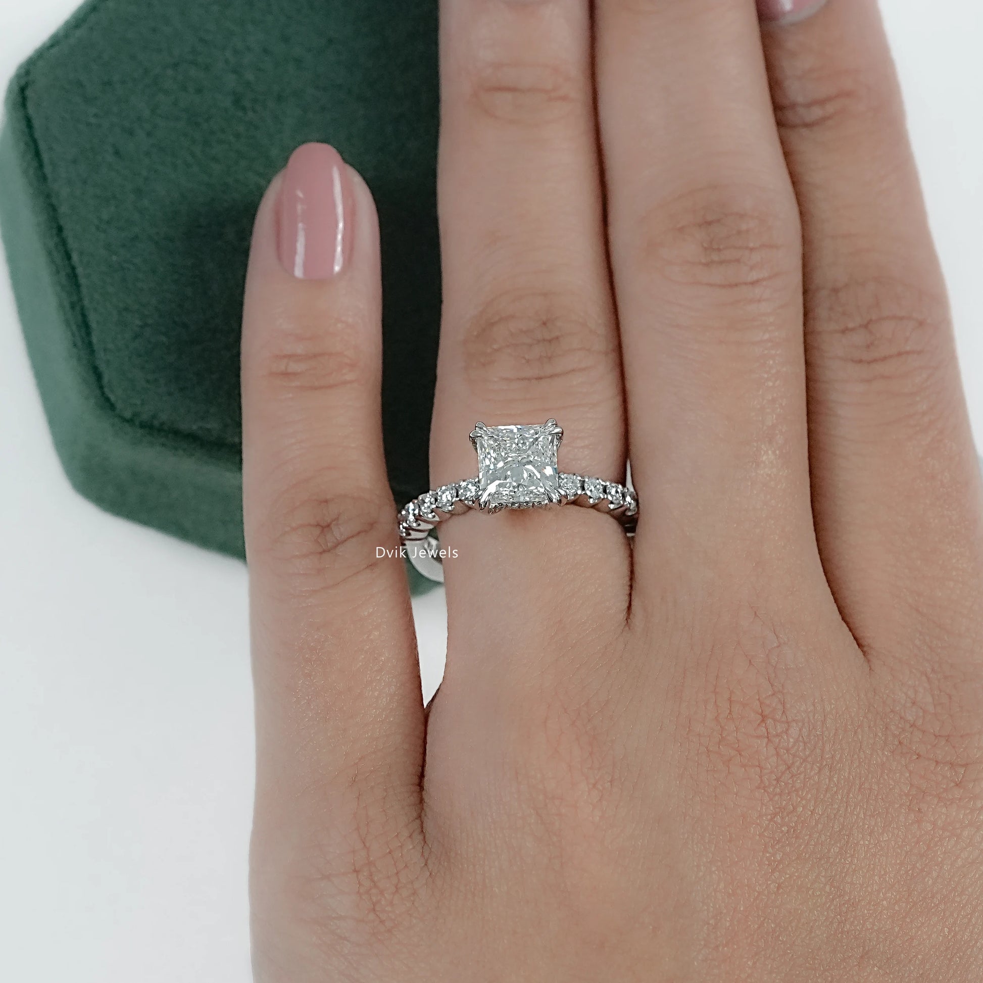 Lab Created Diamond Princess Cut Accent Ring worn on finger for modern luxury