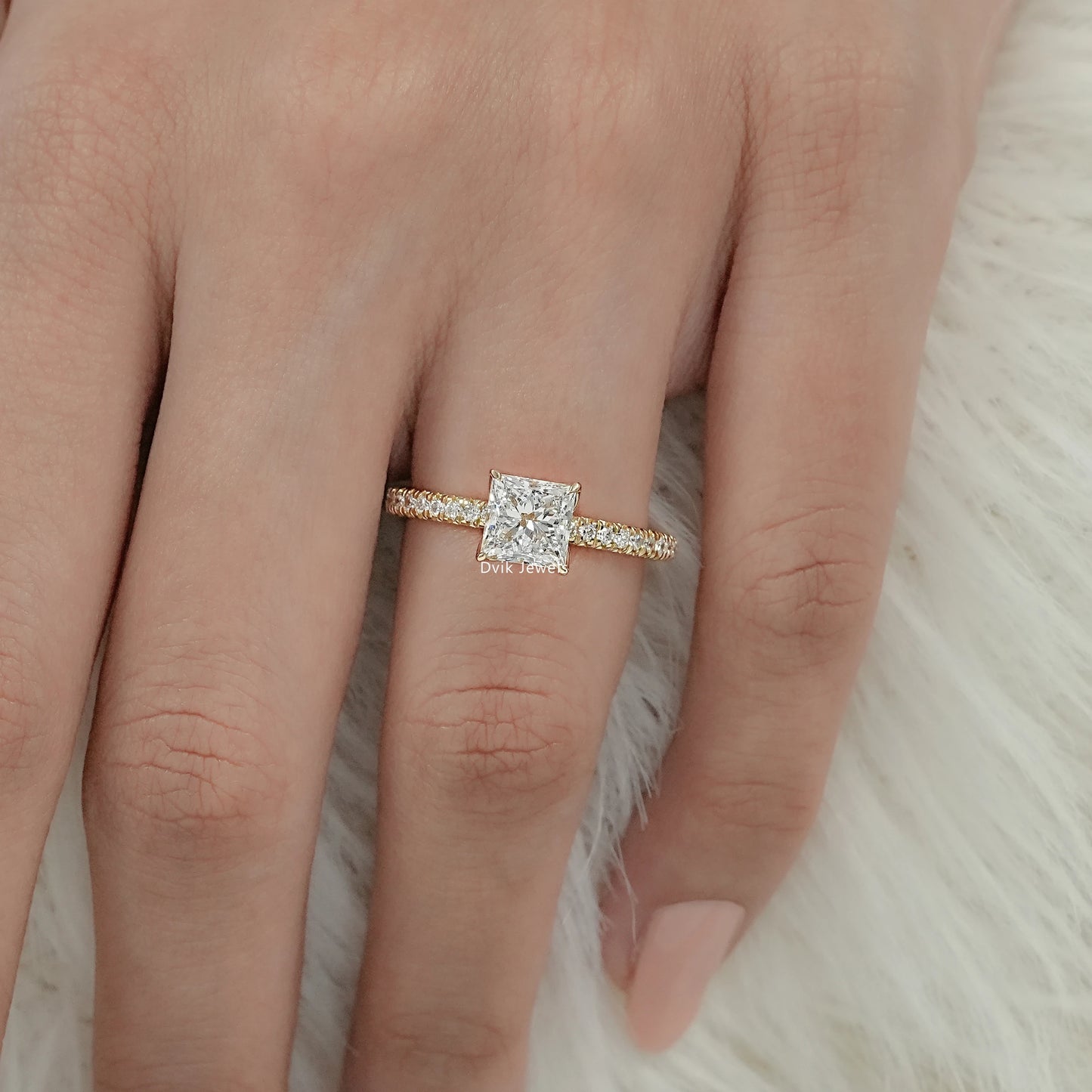 Princess Cut Lab Diamond Solitaire Accent Ring