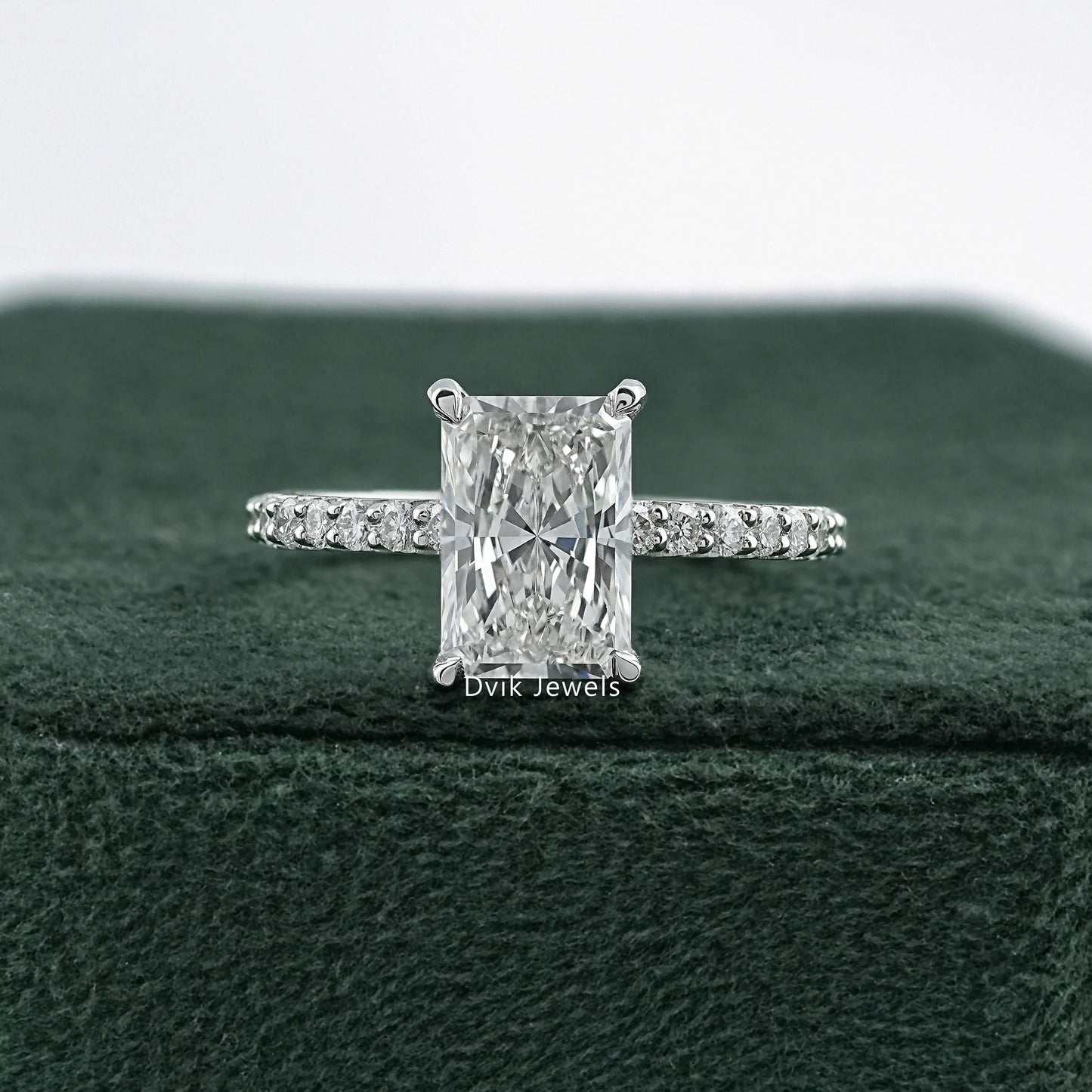 Radiant Cut Lab Diamond Hidden Halo Solitaire Accent Ring