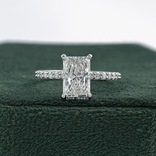 Radiant Cut Lab Diamond Hidden Halo Solitaire Accent Ring