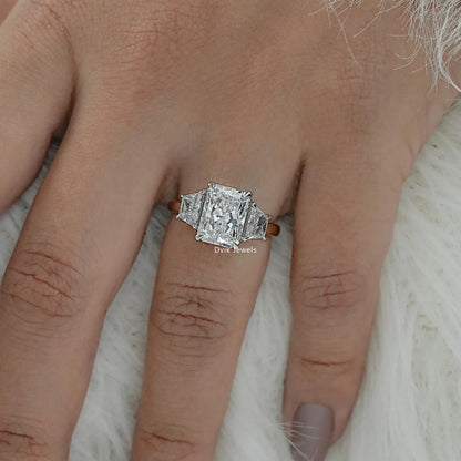 Radiant Cut Lab Diamond Trapezoid Three Stone Ring