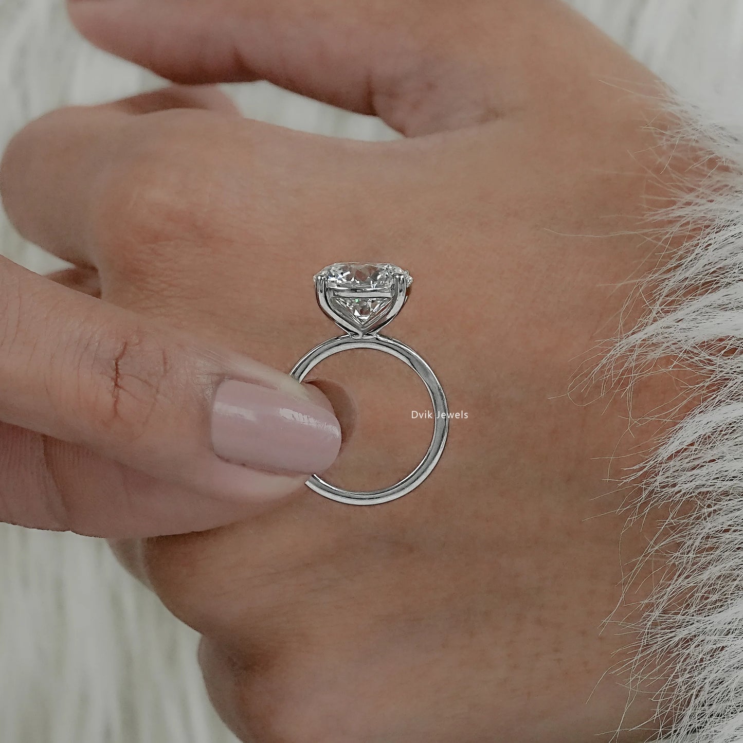 Round Cut Lab Diamond Four Prong Solitaire Ring