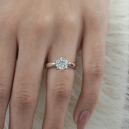 Round Cut Lab Diamond Solitaire Engagement Ring worn on women finger