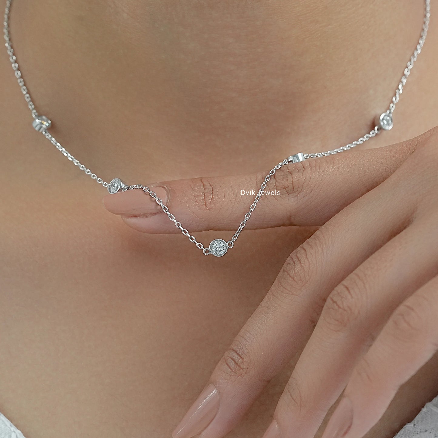 Round Bezel Lab Diamond Station Necklace