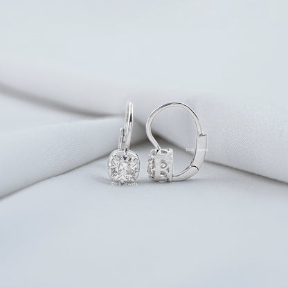 Old Mine Cut Square Cushion Diamond Leverback Earrings