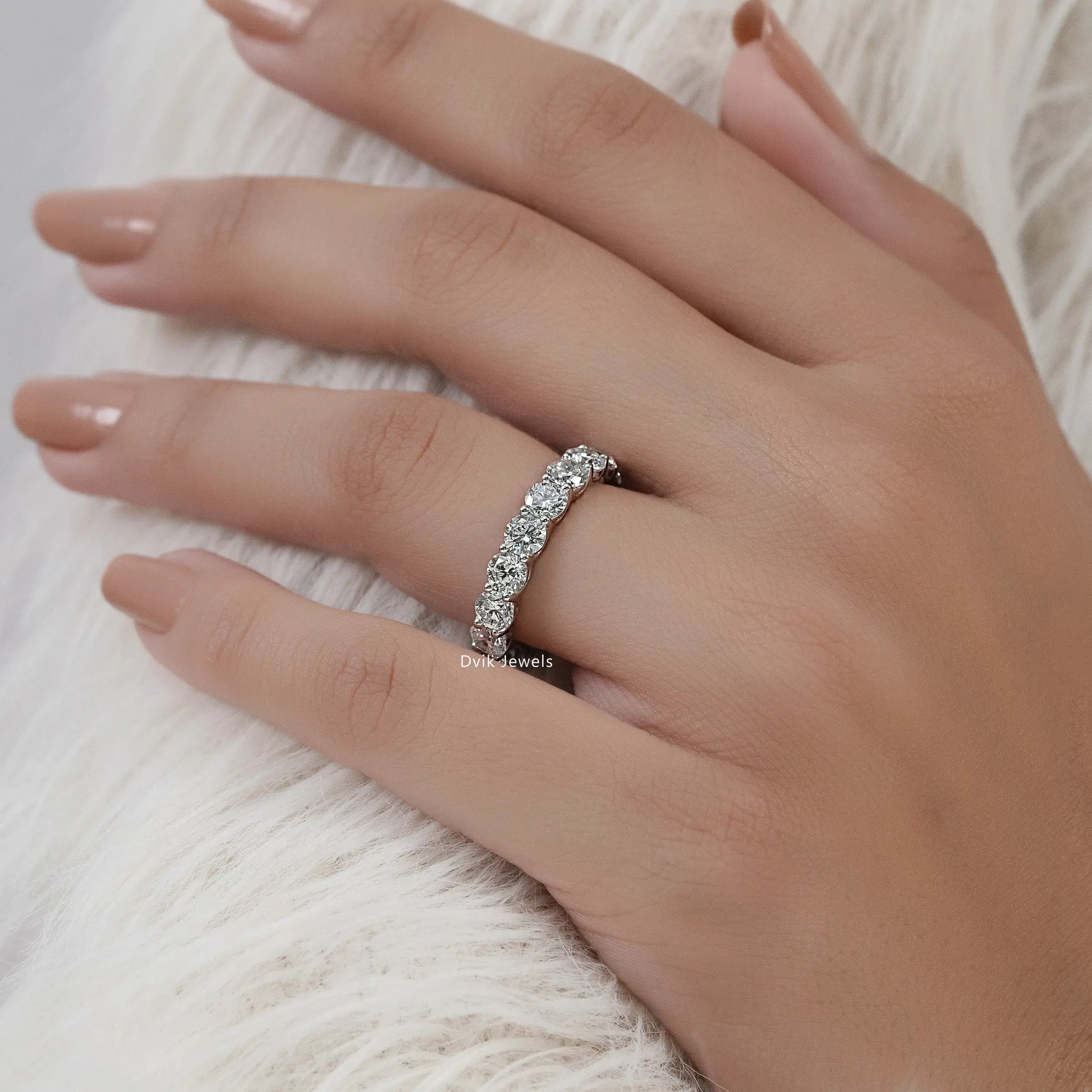 Round Lab Diamond Eternity Wedding Band Ring