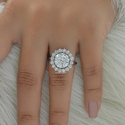 Sunburst diamond ring vintage starburst diamond ring on finger top view