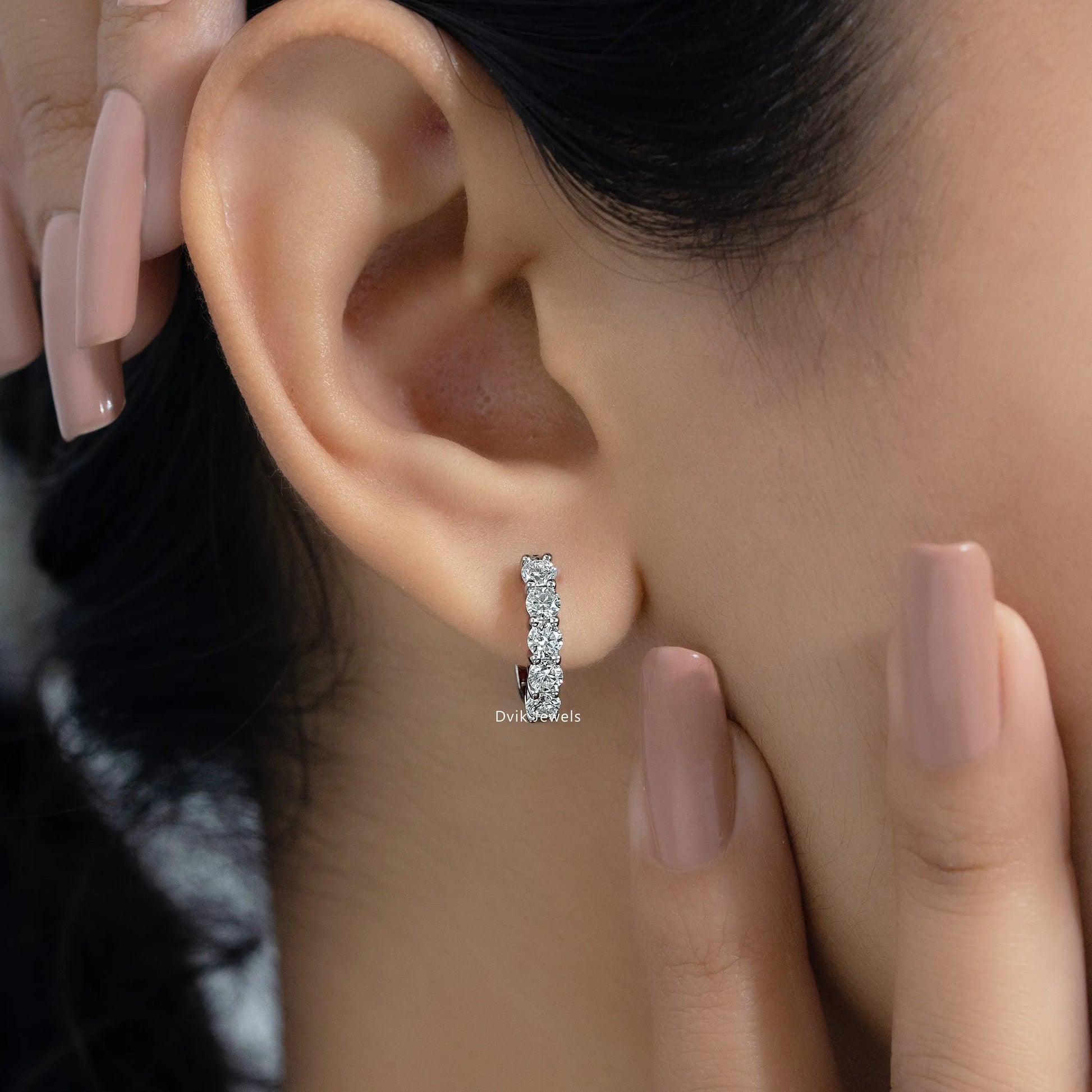 Round Lab Diamond Dainty Hoop Earrings Earrings