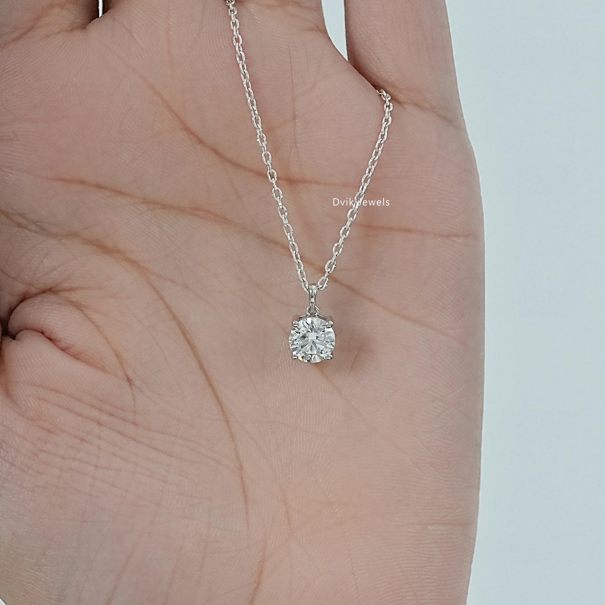 Round Cut Lab Diamond Solitaire Four Prong Pendant Pendant