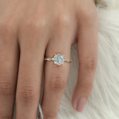 Round Cut Solitaire Engagement Ring with Twisted Diamond Band