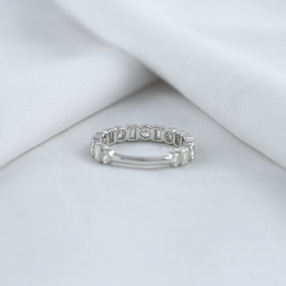 Bezel Set Round & Baguette Diamond Half Eternity Band