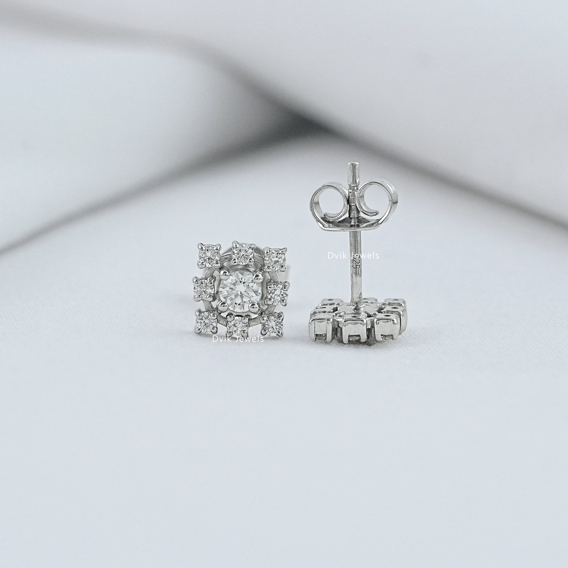 Vertical side profile of lab diamond stud earrings for women highlighting the secure post.
