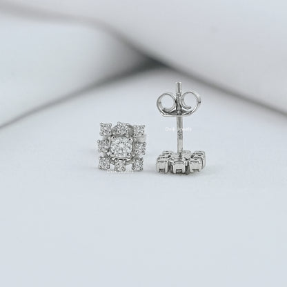 Vertical side profile of lab diamond stud earrings for women highlighting the secure post.