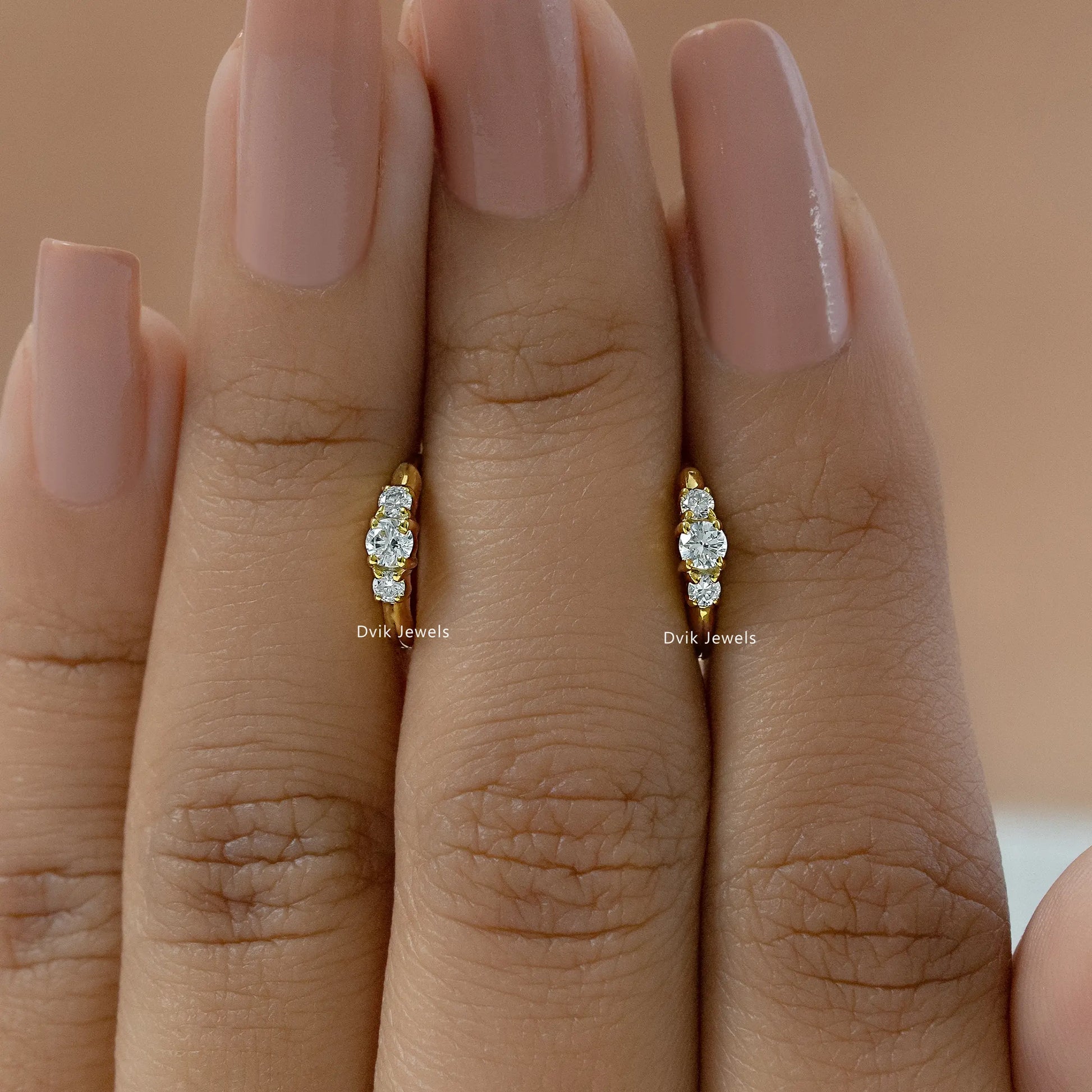 Three Stone Diamond Huggie Earrings Earrings