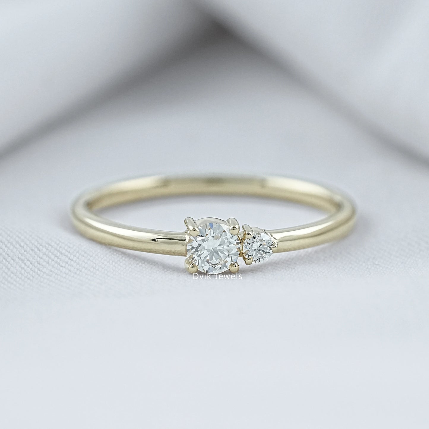Round Cut Lab Diamond Two Stone Dainty Ring