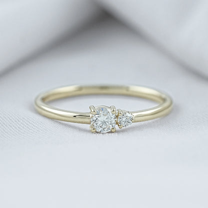 Round Cut Lab Diamond Two Stone Dainty Ring