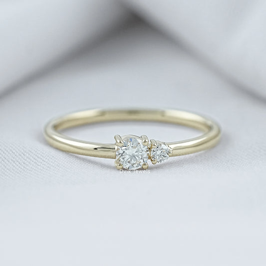 Round Cut Lab Diamond Two Stone Dainty Ring