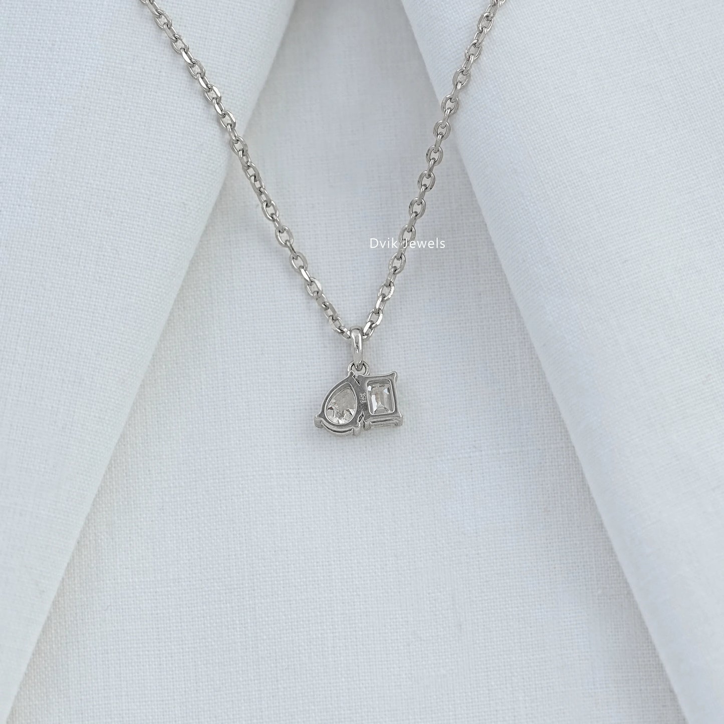 Emerald & Pear Cut Lab Diamond Duo Pendant Pendant