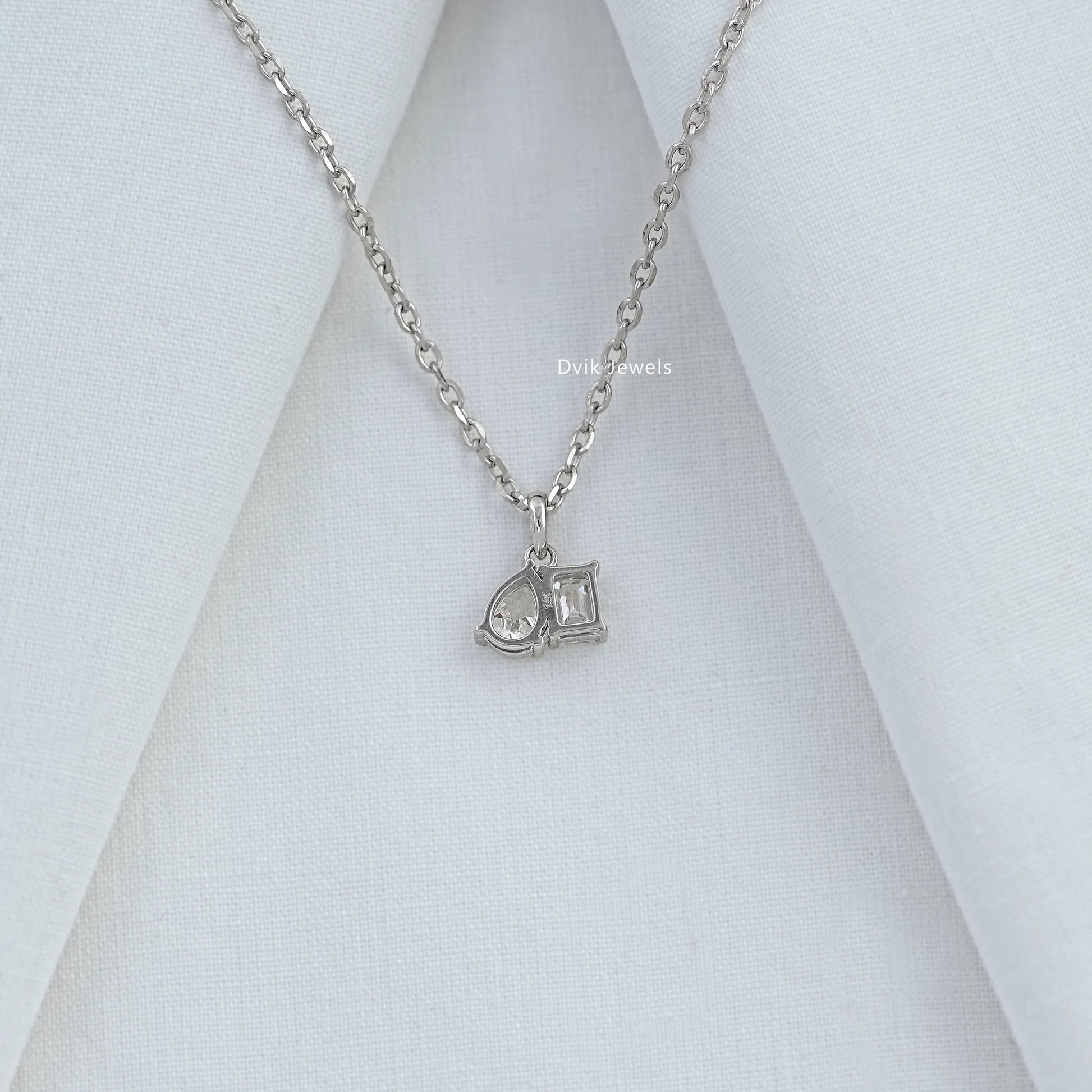 Emerald & Pear Cut Lab Diamond Duo Pendant Pendant
