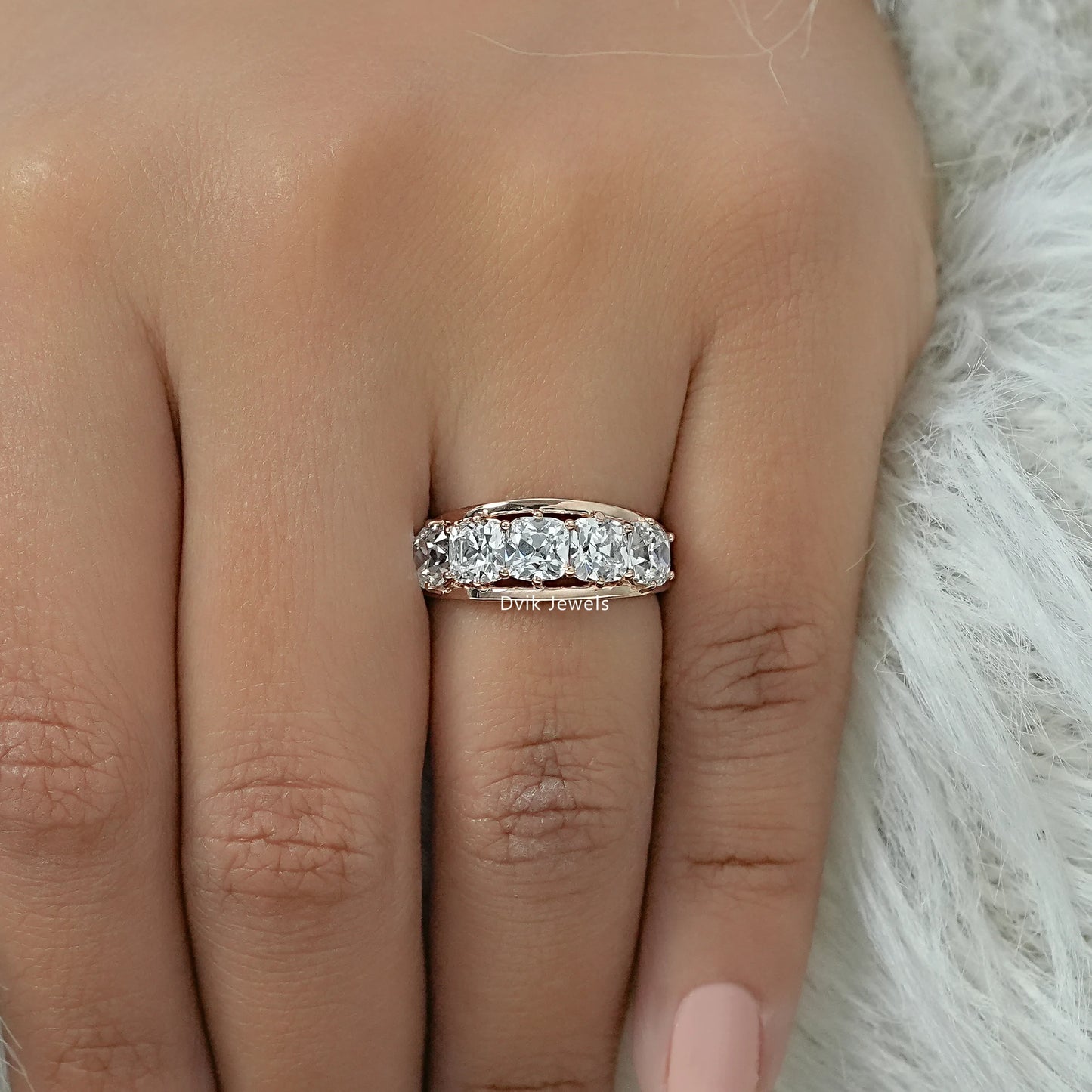 Old Mine Cushion Lab Diamond Band Ring