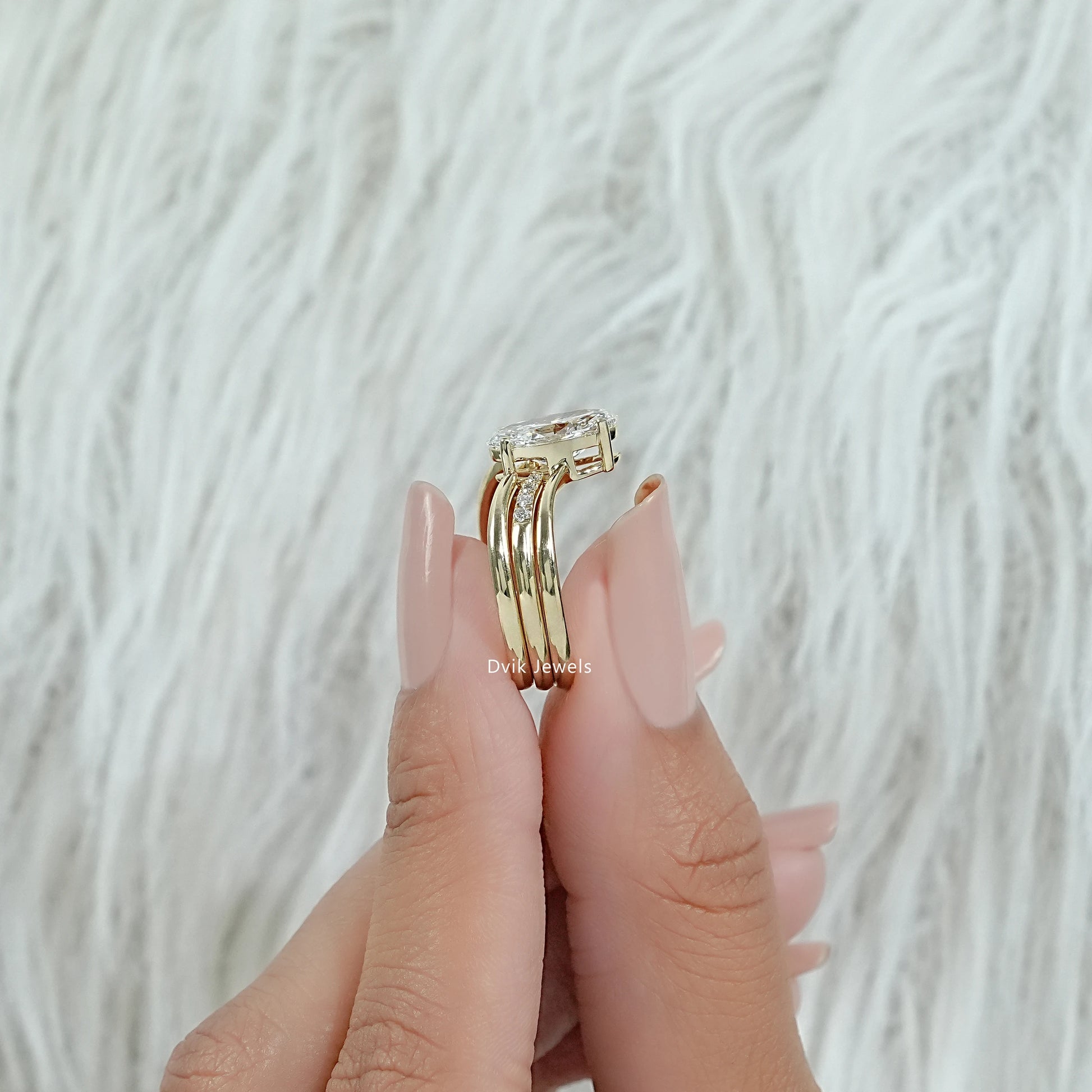 Oval Cut Lab Diamond Double Band Bridal Ring Set Bridal Ring Set