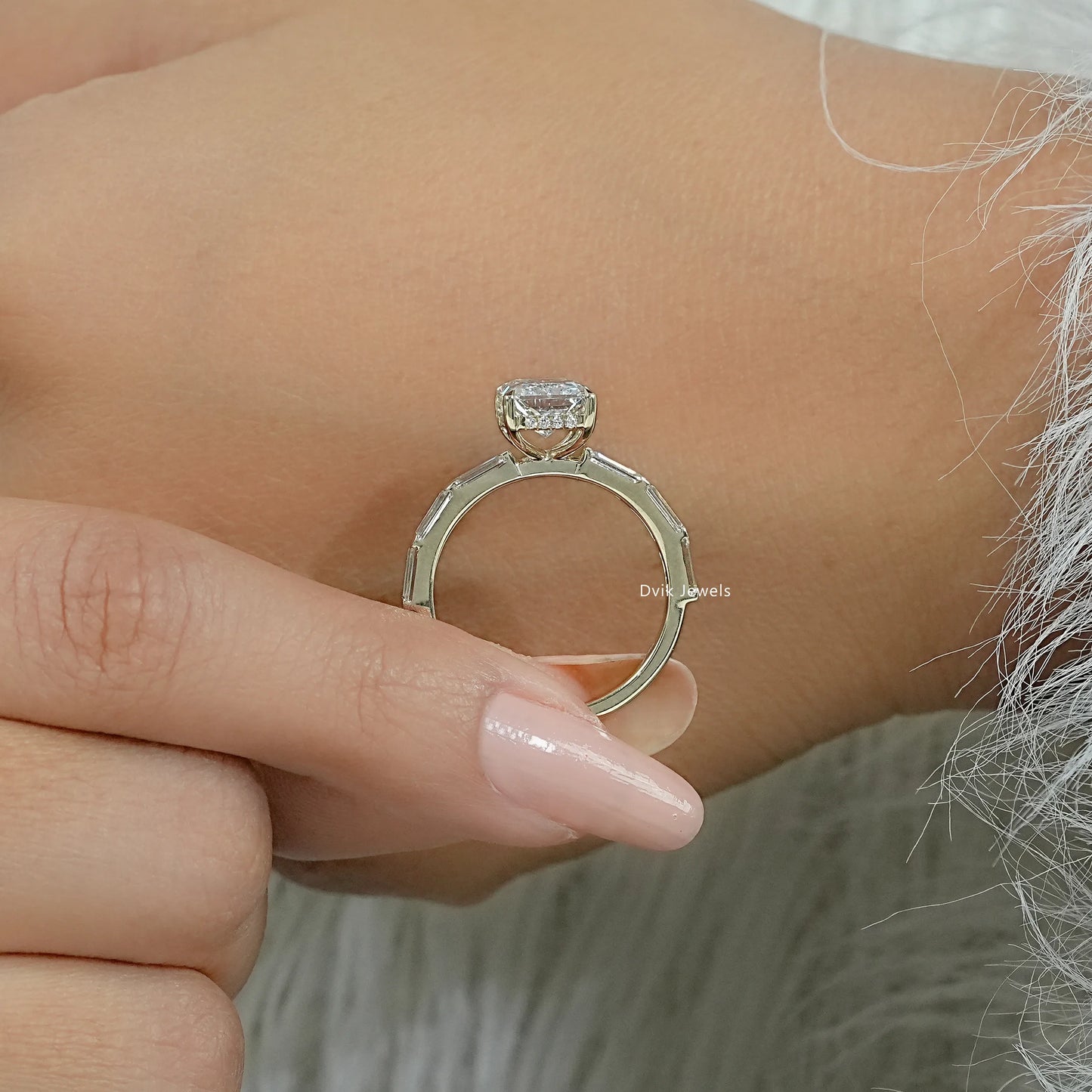 Radiant Cut Lab Diamond Accent Ring with Hidden Halo Ring