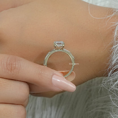 Radiant Cut Lab Diamond Accent Ring with Hidden Halo Ring