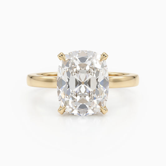 Elongated OMC Cushion Lab Diamond Hidden Halo Ring