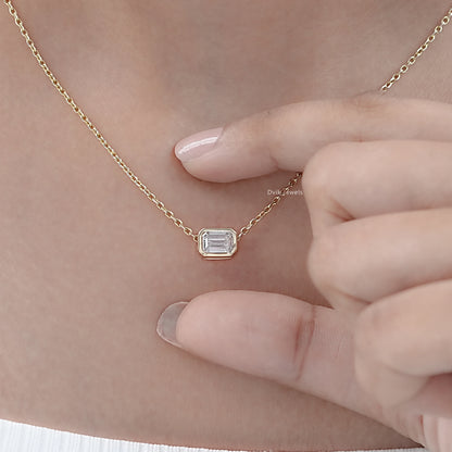 Emerald Cut Bezel Set Diamond Pendant
